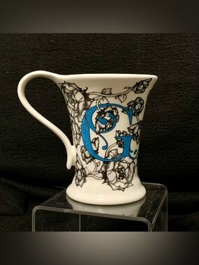 🔍 Cypress Home Monogram “G” Floral Ceramic Mug • Blue & White